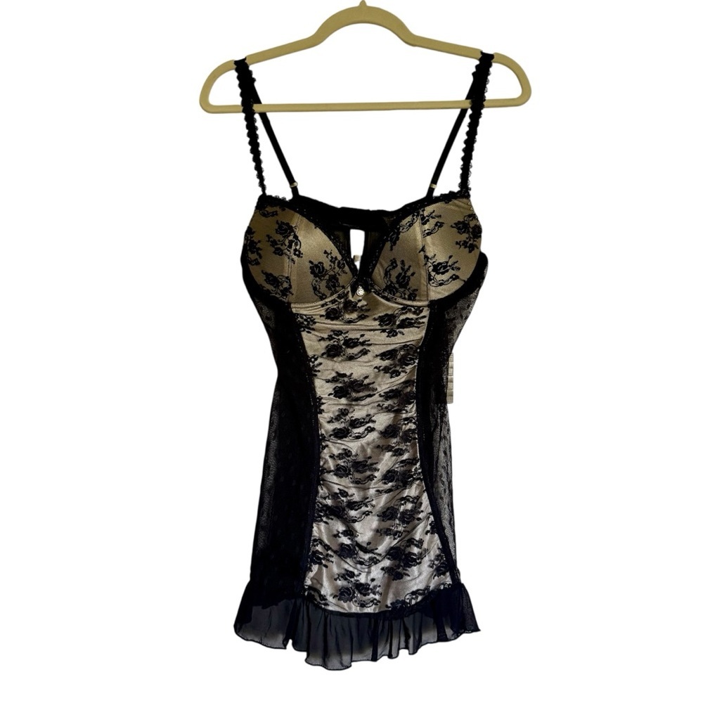 Seductive Wear by Cinema Etoile Cream Black Lace Chemise Babydoll Large Coquette